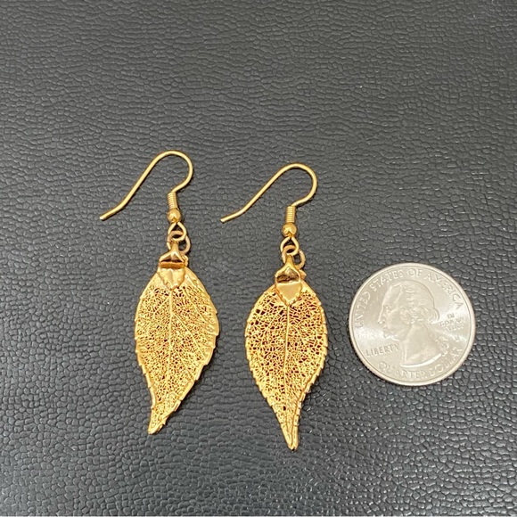 Unsigned Gold-tone Japanese Maple Leaf Dangle Earrings 3.6g - Picture 6 of 10
